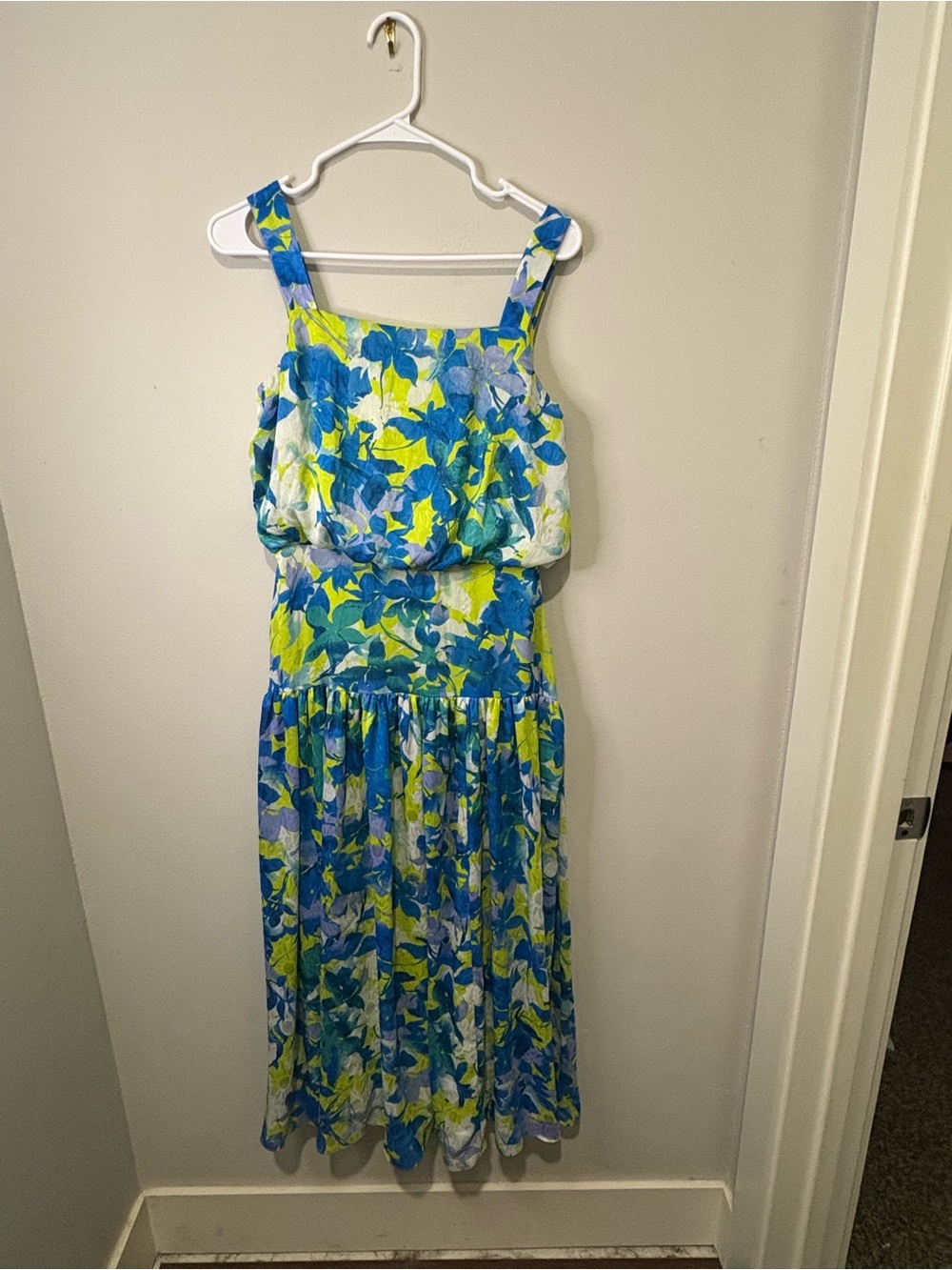 Taylor Blue and Lime Floral Midi Dress